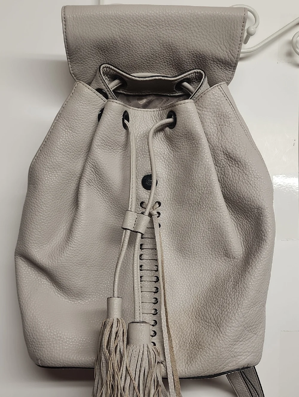 Rebecca Minkoff Soft Leather Lace Up Tassel Drawstring Backpack-Beautiful Lining